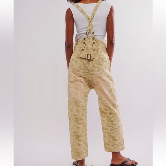Free People We the Free The Way it Goes Harem Overalls Dusted Olive-Bubbly Camo - Picture 3 of 9